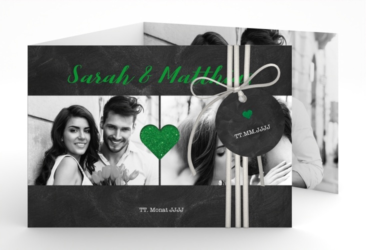 Hochzeitseinladung Sparkly A6 Doppel-Klappkarte gruen hochglanz