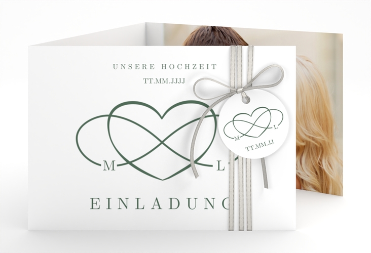 Hochzeitseinladung Infinity A6 Doppel-Klappkarte gruen hochglanz