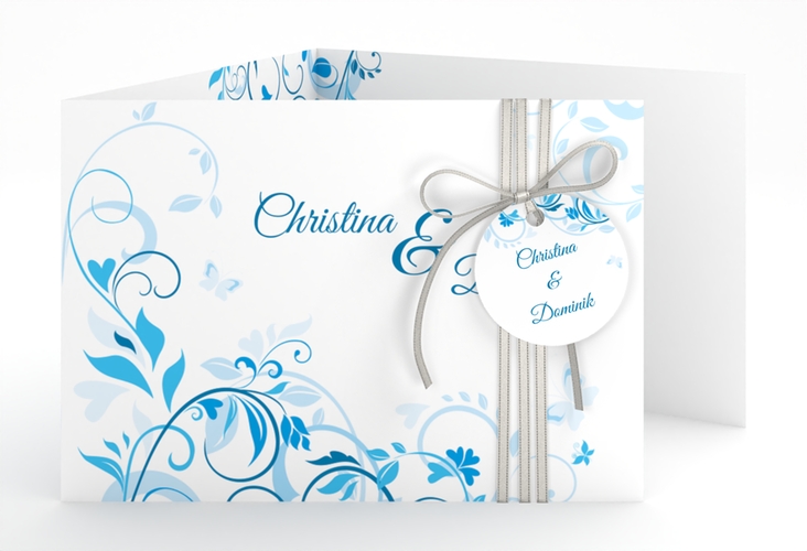 Hochzeitseinladung Lilly A6 Doppel-Klappkarte blau