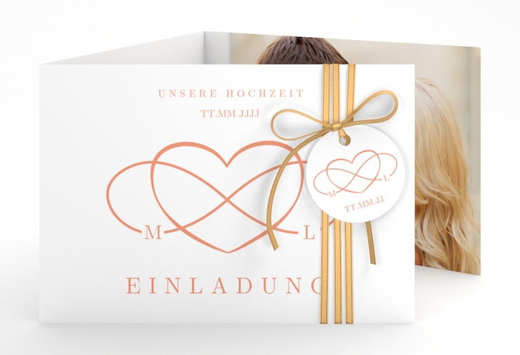 Hochzeitseinladung Infinity A6 Doppel-Klappkarte apricot