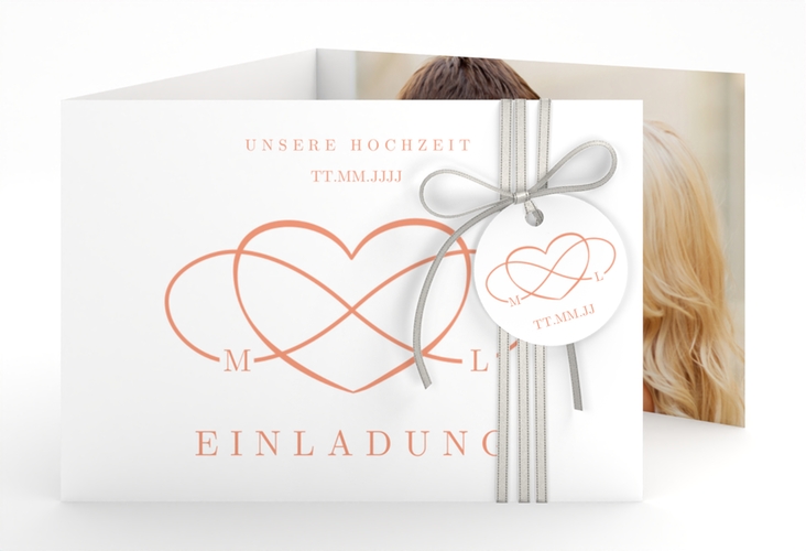 Hochzeitseinladung Infinity A6 Doppel-Klappkarte apricot