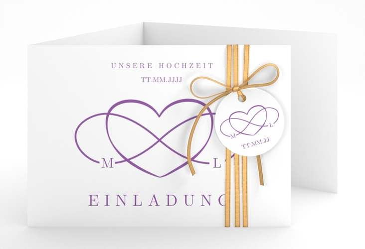 Hochzeitseinladung Infinity A6 Doppel-Klappkarte lila hochglanz