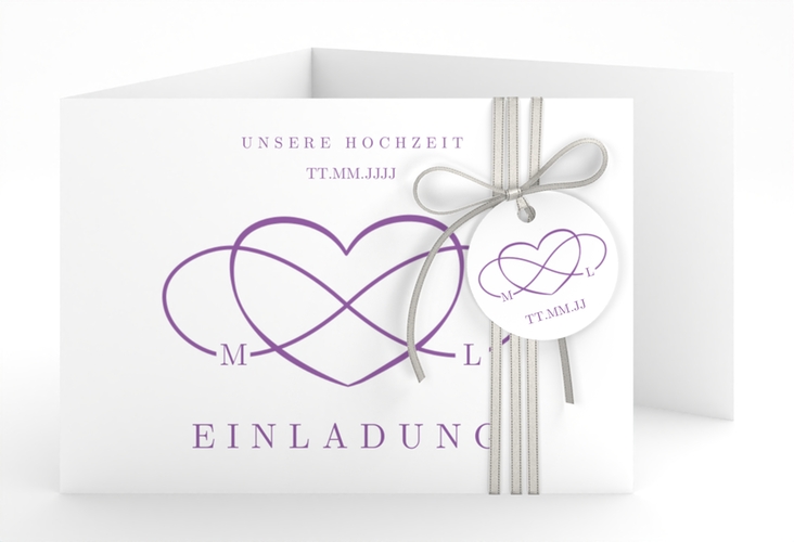 Hochzeitseinladung Infinity A6 Doppel-Klappkarte lila hochglanz