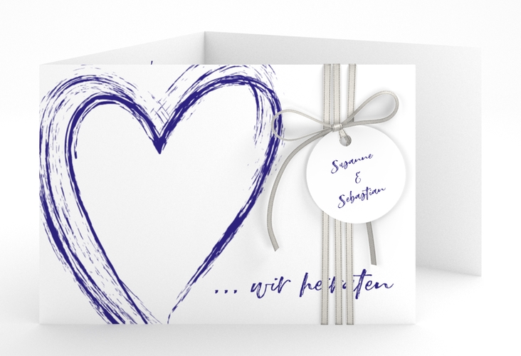Hochzeitseinladung Liebe A6 Doppel-Klappkarte blau hochglanz