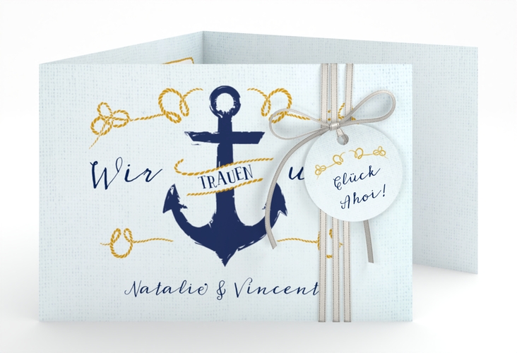 Hochzeitseinladung Anker A6 Doppel-Klappkarte tuerkis
