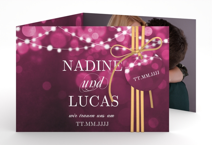 Hochzeitseinladung Lichtspiel A6 Doppel-Klappkarte pink