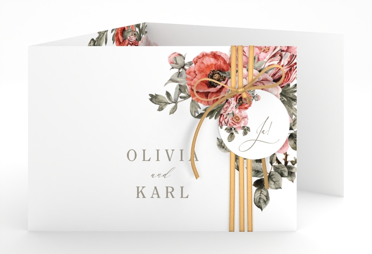 Hochzeitseinladung Grazioso A6 Doppel-Klappkarte modern mit Mohnblumen und Rosen