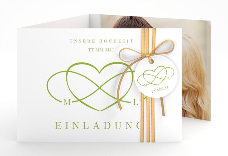 Hochzeitseinladung Infinity A6 Doppel-Klappkarte gruen hochglanz