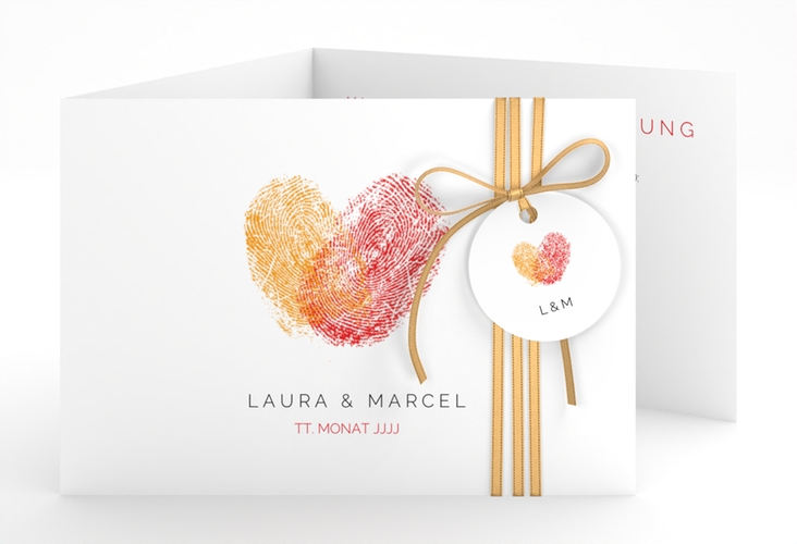 Hochzeitseinladung Fingerprint A6 Doppel-Klappkarte rot hochglanz schlicht mit Fingerabdruck-Motiv