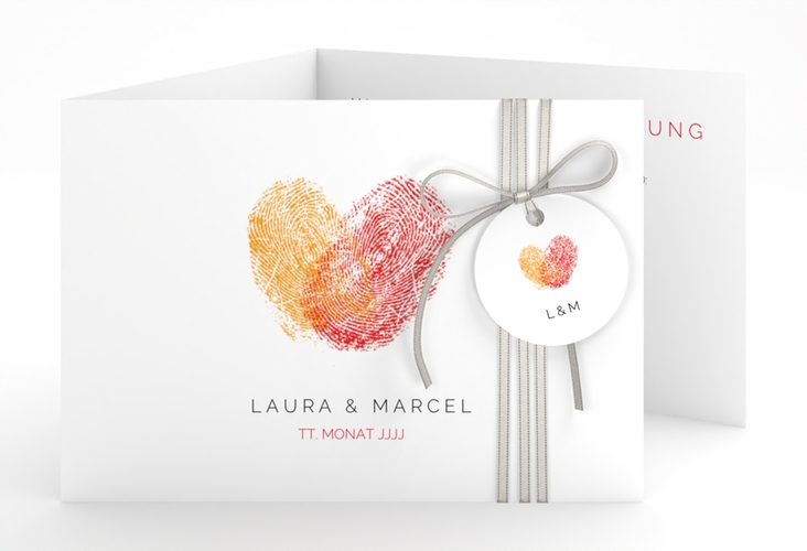 Hochzeitseinladung Fingerprint A6 Doppel-Klappkarte rot hochglanz schlicht mit Fingerabdruck-Motiv