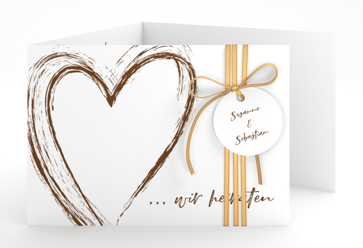 Hochzeitseinladung Liebe A6 Doppel-Klappkarte braun hochglanz