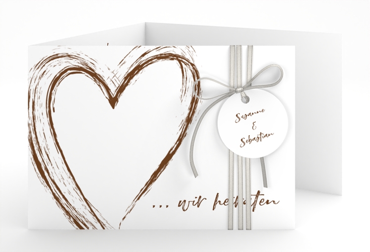 Hochzeitseinladung Liebe A6 Doppel-Klappkarte braun hochglanz