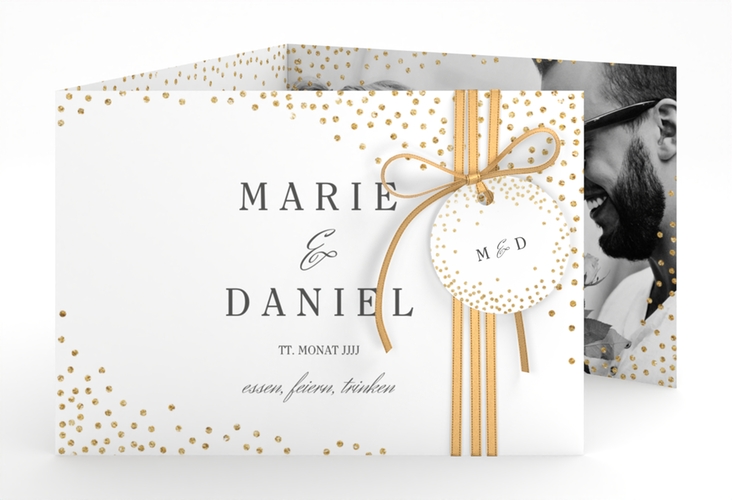 Hochzeitseinladung Glitter A6 Doppel-Klappkarte weiss