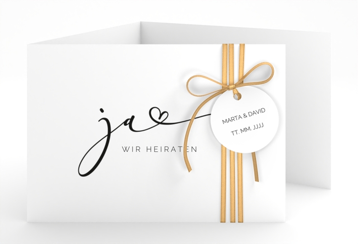 Hochzeitseinladung Jawort A6 Doppel-Klappkarte weiss hochglanz modern minimalistisch mit veredelter Aufschrift