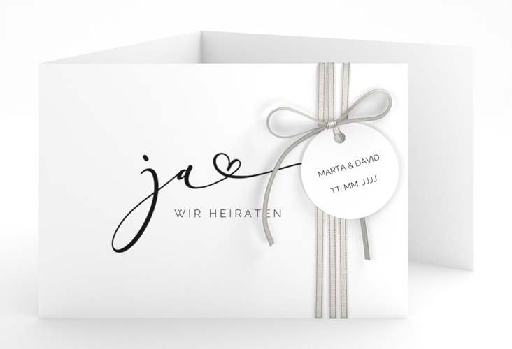 Hochzeitseinladung Jawort A6 Doppel-Klappkarte weiss hochglanz modern minimalistisch mit veredelter Aufschrift