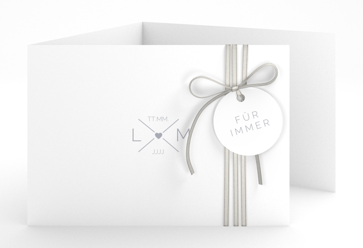 Hochzeitseinladung Initials A6 Doppel-Klappkarte grau mit Initialen im minimalistischen Design