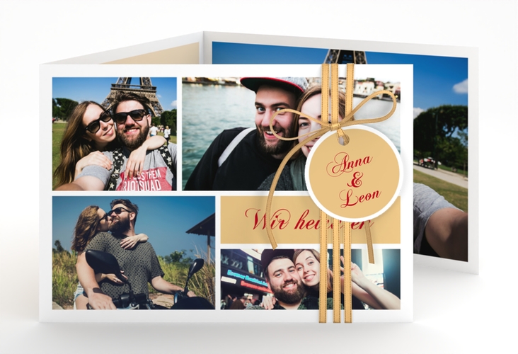 Hochzeitseinladung Collage A6 Doppel-Klappkarte apricot
