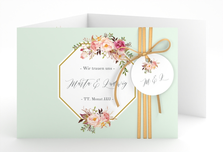 Hochzeitseinladung Prachtvoll A6 Doppel-Klappkarte mint