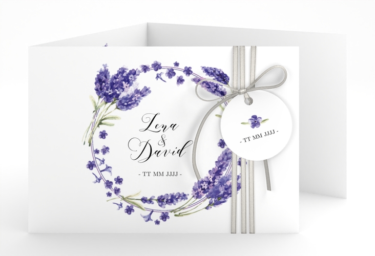 Hochzeitseinladung Lavendel A6 Doppel-Klappkarte