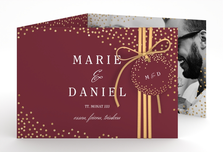 Hochzeitseinladung Glitter A6 Doppel-Klappkarte rot
