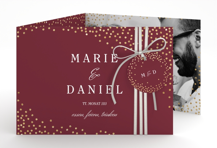 Hochzeitseinladung Glitter A6 Doppel-Klappkarte rot
