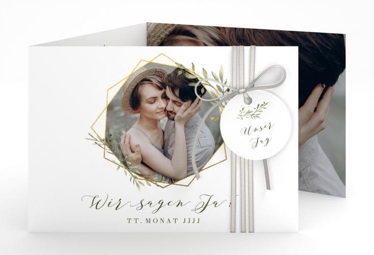 Hochzeitseinladung Acacia A6 Doppel-Klappkarte weiss hochglanz