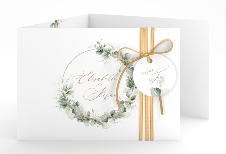 Hochzeitseinladung Selvatica A6 Doppel-Klappkarte weiss hochglanz mit Eukalyptus-Kranz