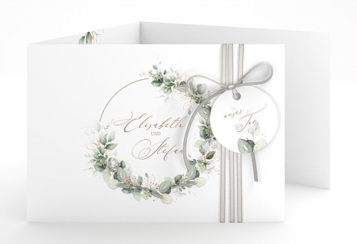 Hochzeitseinladung Selvatica A6 Doppel-Klappkarte weiss hochglanz mit Eukalyptus-Kranz