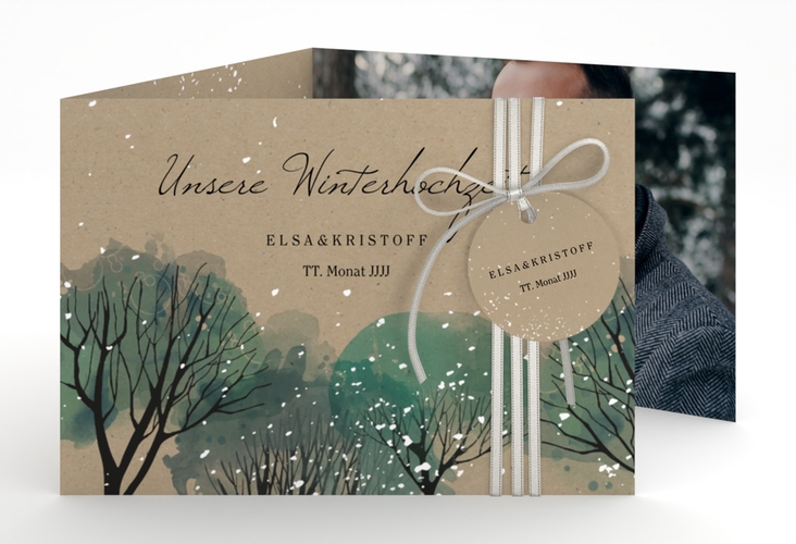 Hochzeitseinladung Winterhochzeit A6 Doppel-Klappkarte Kraftpapier