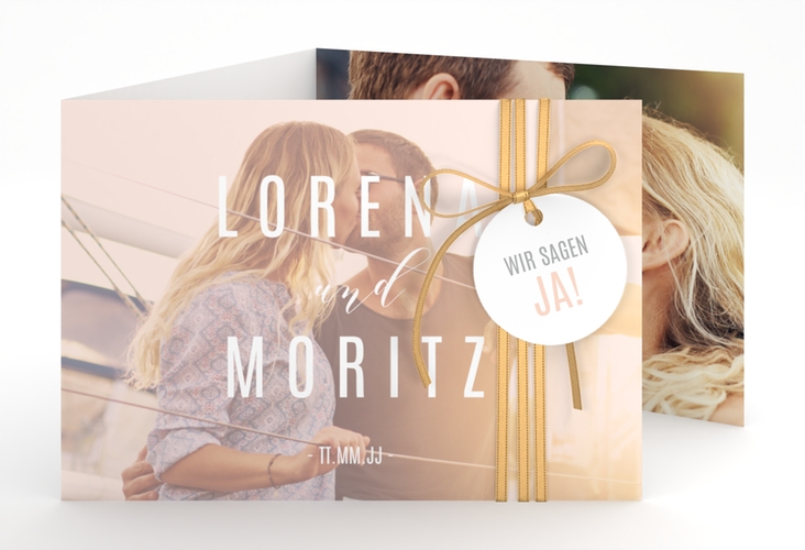 Hochzeitseinladung Memory A6 Doppel-Klappkarte rosa