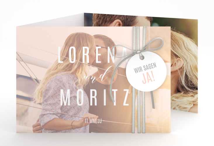 Hochzeitseinladung Memory A6 Doppel-Klappkarte rosa
