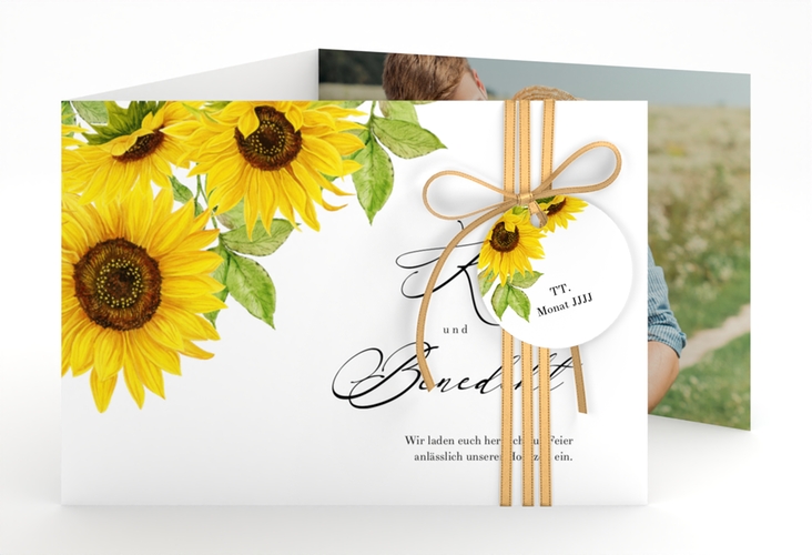Hochzeitseinladung Sonnenblume A6 Doppel-Klappkarte