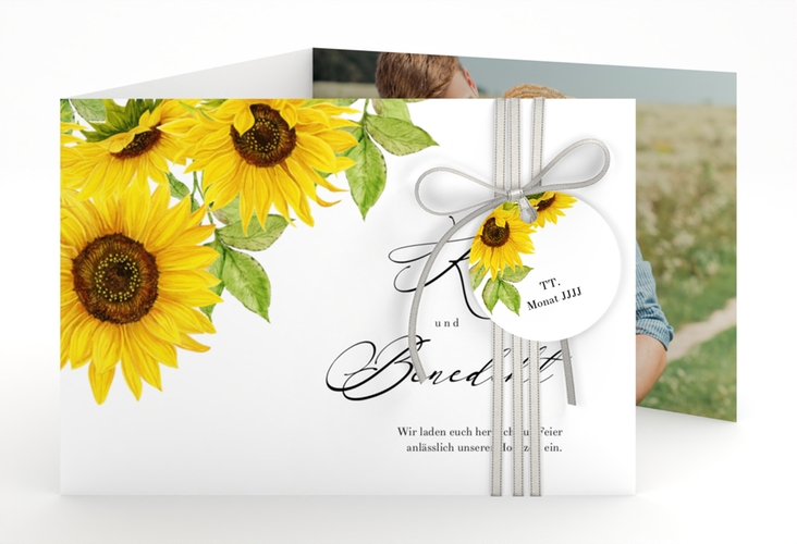Hochzeitseinladung Sonnenblume A6 Doppel-Klappkarte