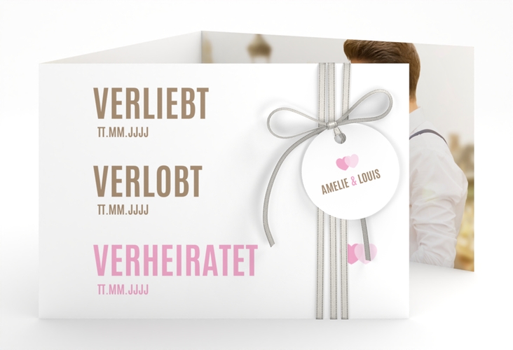 Hochzeitseinladung Couple A6 Doppel-Klappkarte rosa