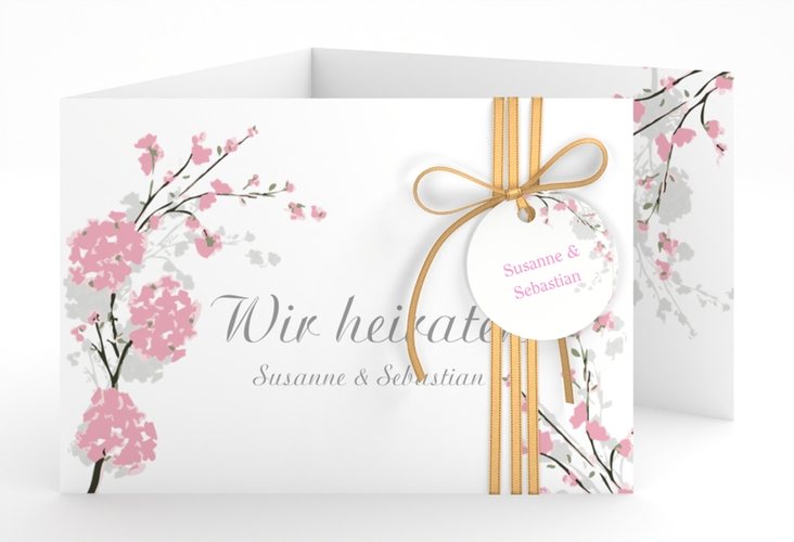 Hochzeitseinladung Salerno A6 Doppel-Klappkarte rosa hochglanz