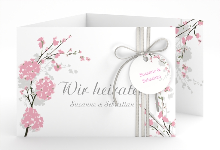 Hochzeitseinladung Salerno A6 Doppel-Klappkarte rosa hochglanz
