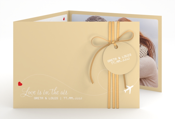 Hochzeitseinladung Weddingpass A6 Doppel-Klappkarte beige