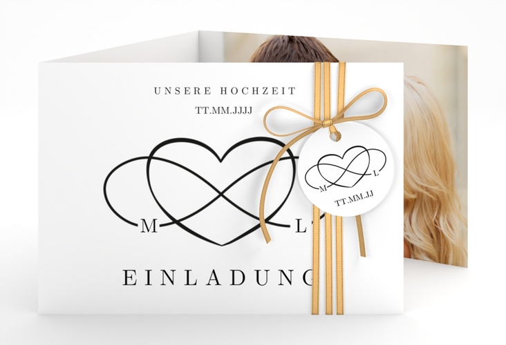 Hochzeitseinladung Infinity A6 Doppel-Klappkarte schwarz