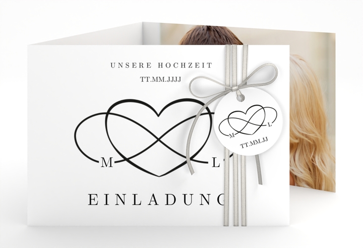 Hochzeitseinladung Infinity A6 Doppel-Klappkarte schwarz
