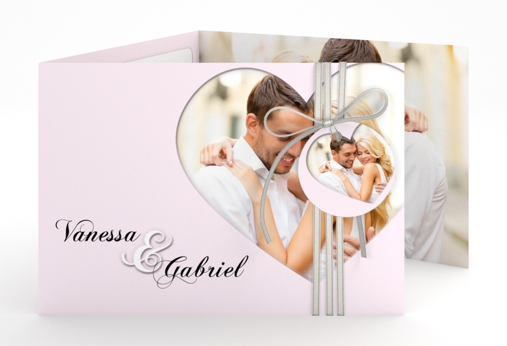 Hochzeitseinladung Sweetheart A6 Doppel-Klappkarte rosa hochglanz