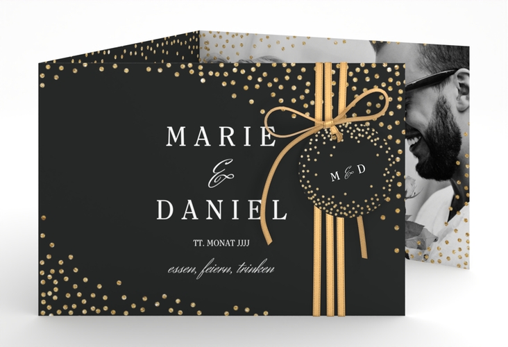 Hochzeitseinladung Glitter A6 Doppel-Klappkarte schwarz