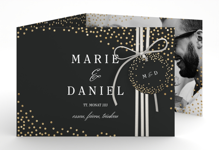 Hochzeitseinladung Glitter A6 Doppel-Klappkarte schwarz