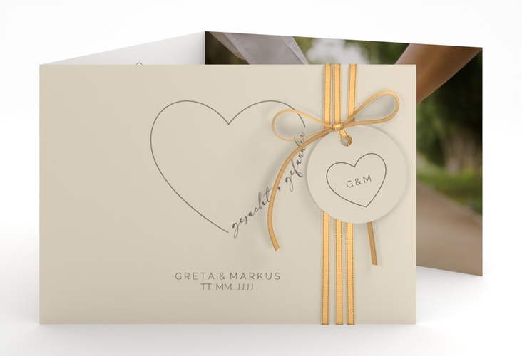 Hochzeitseinladung Lebenstraum A6 Doppel-Klappkarte beige hochglanz