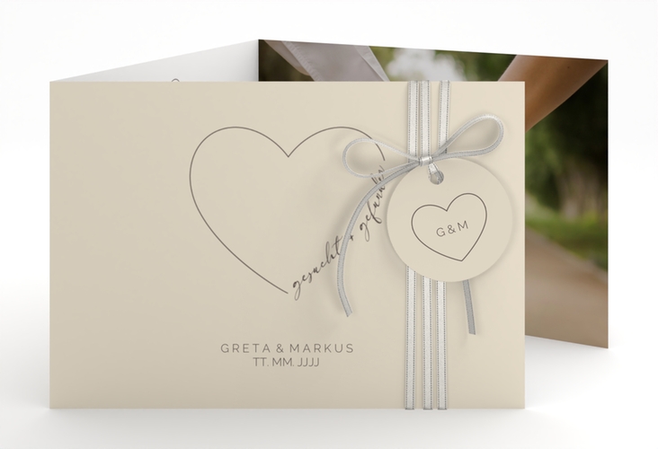 Hochzeitseinladung Lebenstraum A6 Doppel-Klappkarte beige hochglanz