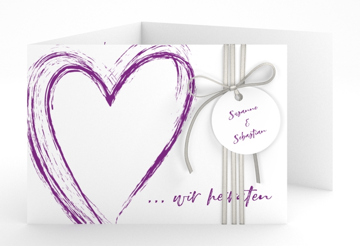 Hochzeitseinladung Liebe A6 Doppel-Klappkarte lila hochglanz
