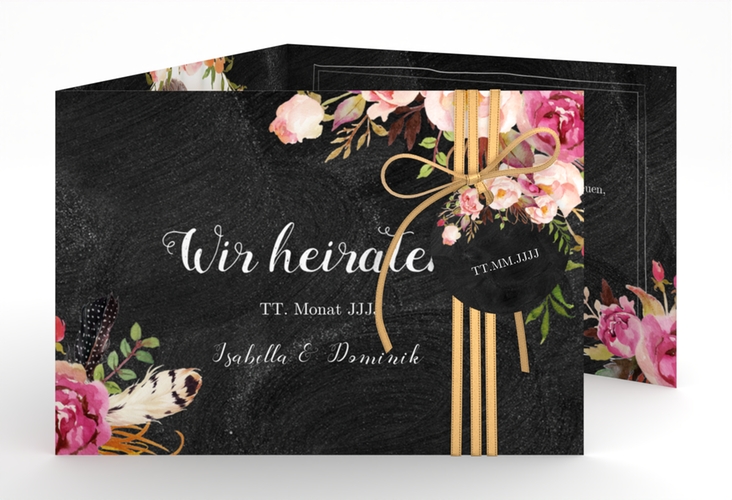 Hochzeitseinladung Flowers A6 Doppel-Klappkarte mit bunten Aquarell-Blumen