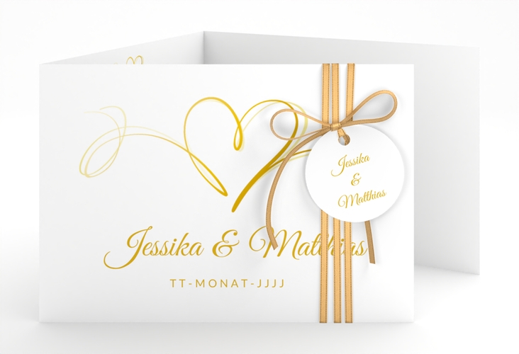 Hochzeitseinladung Envie A6 Doppel-Klappkarte gold hochglanz
