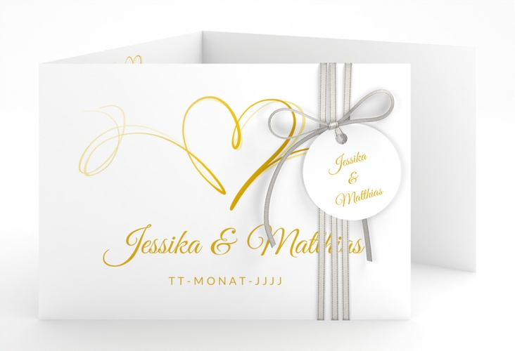 Hochzeitseinladung Envie A6 Doppel-Klappkarte gold hochglanz