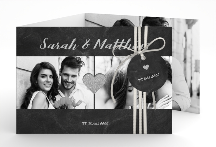Hochzeitseinladung Sparkly A6 Doppel-Klappkarte grau hochglanz
