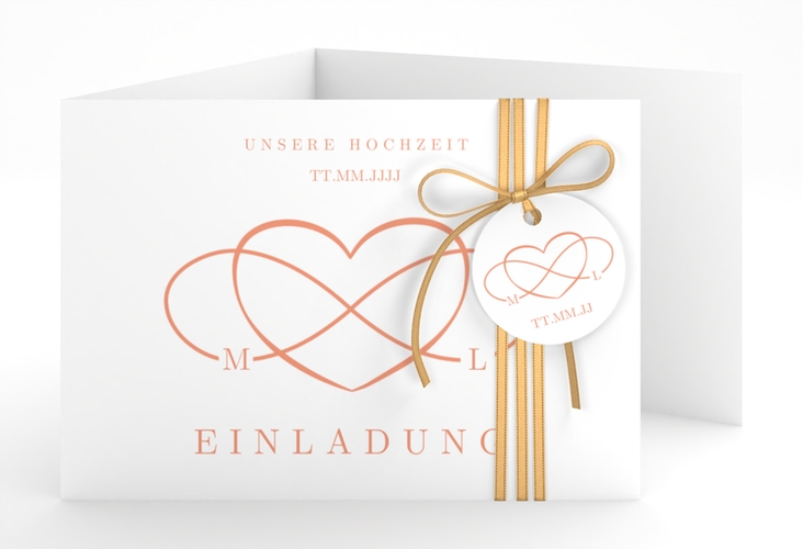 Hochzeitseinladung Infinity A6 Doppel-Klappkarte apricot